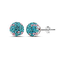 925 STERLING SILVER BLUE ZIRCON AND CRYSTAL MIX CRYSTAL BALL 8MM EARSTUDS