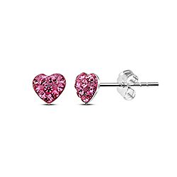 Wholesale 925 Sterling Silver Crystal Heart Kids Stud Earrings   