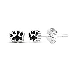 Wholesale 925 Sterling Silver Black Paw Kids Stud Earrings   