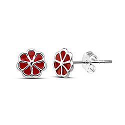 Wholesale 925 Sterling Silver Red Flower Kids Stud Earrings   