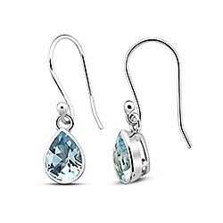 Wholesale 925 Sterling Silver Swiss Blue Topaz Teardrop Semi Precious Earrings
