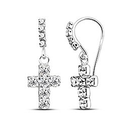 Crystal Cross Earrings Silver Crucifix Fish Hook Dangle