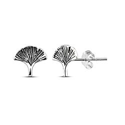 Silver Oxidized Ginkgo Leaf Stud Earring