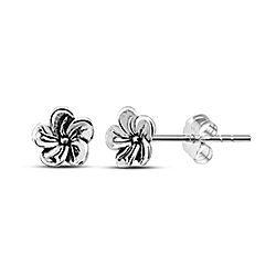Wholesale Silver Oxidized Blossom Flower Stud Earring