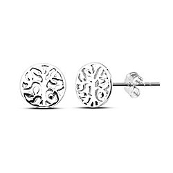Wholesale Silver Oxidized Leaf Circle Charm Stud Earring