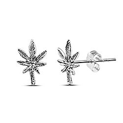 Wholesale Silver Oxidized Marijuana Leaf Stud Earring