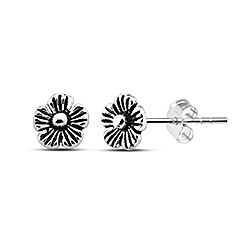 Wholesale Silver Oxidized Vintage Floral Flower Stud Earring