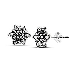 Wholesale Silver Oxidized Bubble Bead Flower Stud Earring