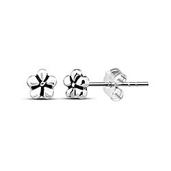 Wholesale Silver Oxidized Plum Flower Stud Earring