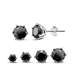 Wholesale Silver Rhodium Plated 6 Clip Black CZ Stud Earrings