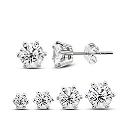 Wholesale 925 Sterling Silver Rhodium Plated 6 Clip Cubic Zirconia Stud Earrings