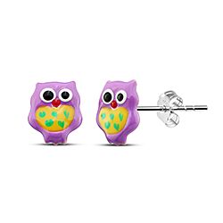 Wholesale 925 Sterling SilverPurple  Owl Kids Stud Earrings   