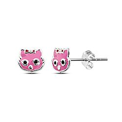 Wholesale 925 Sterling Silver Pink Cat Kids Stud Earrings 