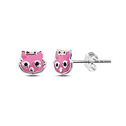 Wholesale 925 Sterling Silver Pink Cat Kids Stud Earrings   