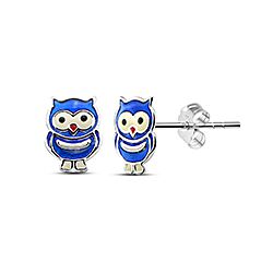 Wholesale 925 Sterling Silver Blue Owl Kids Stud Earrings   