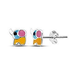 Children's Sterling Silver Pink Elephant Stud Earrings