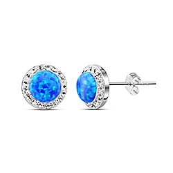 Wholesale 925 Sliver Blue Opal Round Crystal Stud Earrings