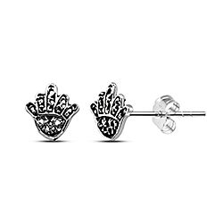 Wholesale Silver 925 Cute Hamsa Hand Oxidized Stud Earrings