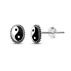 Wholesale 925 Silver Piercing Yin Yang Oxidized Stud Earring