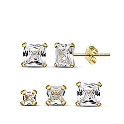 Wholesale Silver Gold Plated Square Cubic Zirconia Stud Earrings