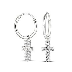Wholesale Silver Cross Cubic Zirconia Charm Hoop Earring
