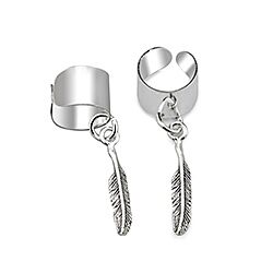 Silver Hanging Feather Dangle Charm Ear Cuff Earring
