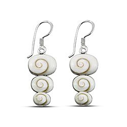 Wholesale Silver Triple Shell Dangle Shiva Eye Earring