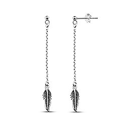 Silver Oxidized Dangling Feather Stud Earring