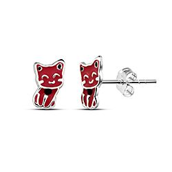 Wholesale Silver Enamel Pink Kitten Kids Stud Earring