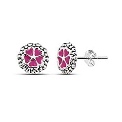 Wholesale Silver Enamel Heart Clover Kids Stud Earring