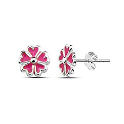 Wholesale Silver Enamel Clover Kids Stud Earring