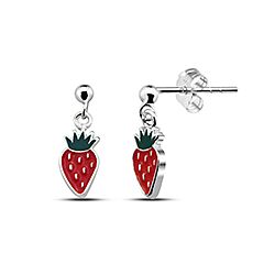 Wholesale Silver Enamel Dangle Strawberry Kid's Stud Earrings