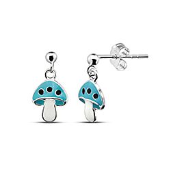 Wholesale Silver Enamel Dangling Mushroom Kids Stud Earrings