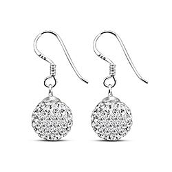Wholesale 925 Sterling Silver 10 mm white Ball Hook Crystal Earrings
