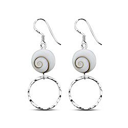 Wholesale 925 Sterling Silver Double Circle Shell Dangle Shiva Eye Earrings