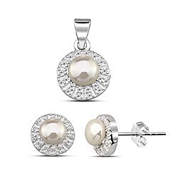 Wholesale 925 Sterling Silver Round Pearl Cubic Zirconia Jewelry Set