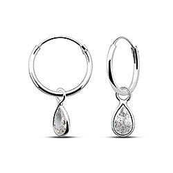 Wholesale 925 Sterling Silver CZ White Teardrop Charm Hoop Earrings