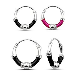 Wholesale Silver Enamel Ball Beaded Plain Hoop Earring