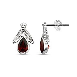 Wholesale 925 Sterling Silver Fly Design Garnet Crystal Stud Earrings