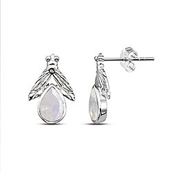 Wholesale 925 Sterling Silver Fly Design Moonstone Crystal Stud Earrings