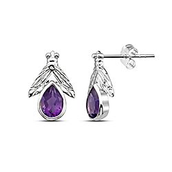 Wholesale 925 Silver Fly Design Amethyst Crystal Stud Earrings