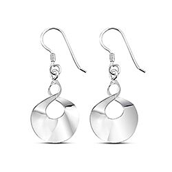 Silver Twist Wave Fish Hook Earrings