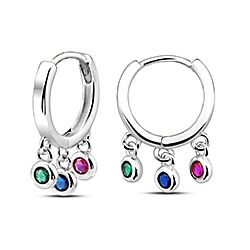 Silver Dangle Hoop Earrings with CZ Charms