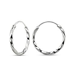 Wholesale 925 Silver Twisted Cut Plain Hoop Earring