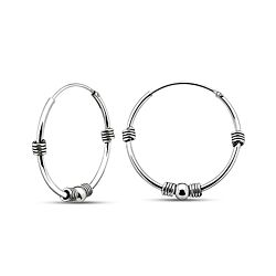 Wholesale 925 Sterling Silver Tribal Ball Bead Bali Hoop Earrings