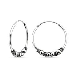 Wholesale 925 Sterling Silver Silver Double Ball Bead Bali Hoop Earrings
