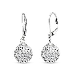 Wholesale 925 Sterling Silver 10 mm white Ball Lever Back Crystal Earrings

