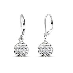 Wholesale 925 Sterling Silver 8 mm white Ball Lever-back Crystal Earrings


