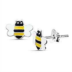 Wholesale 925 Sterling Silver Enamel Yellow White Honeybee Kids Stud Earrings