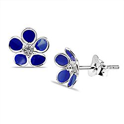 
Wholesale 925 Sterling Silver Enamel Blue Flower Design Kids Stud Earrings
